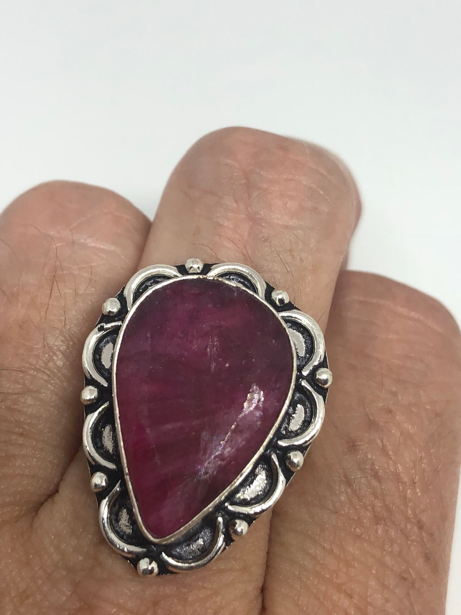 Vintage Handmade Raw Pink Ruby Silver Gothic Ring