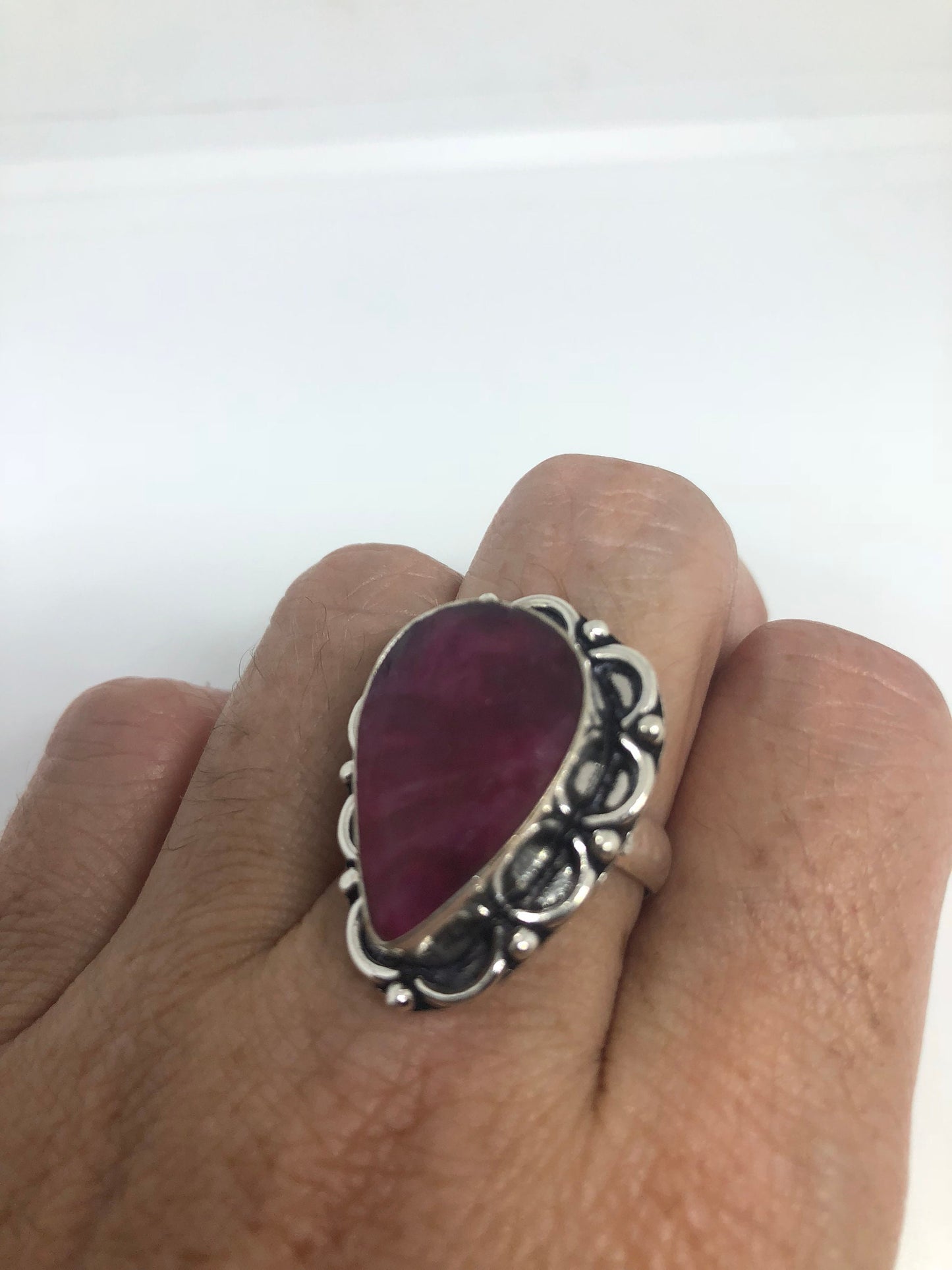 Vintage Handmade Raw Pink Ruby Silver Gothic Ring