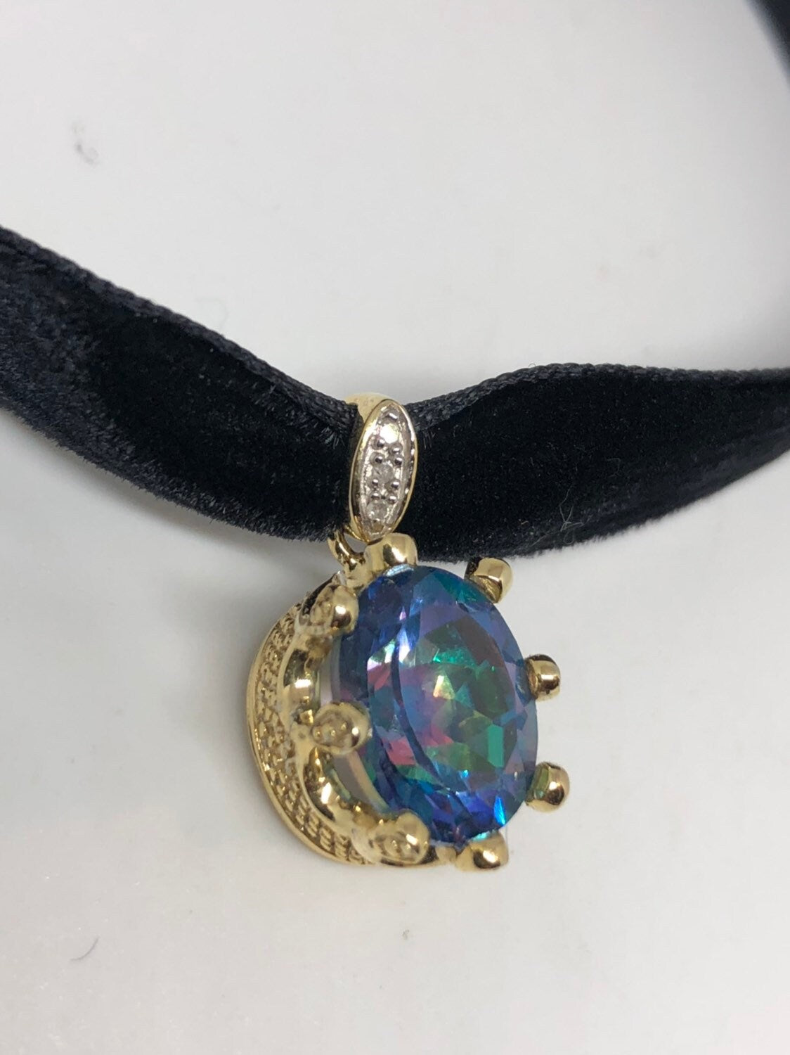Vintage Handmade Golden 925 Sterling Silver Mystic Genuine Blue Topaz Antique Pendant Necklace