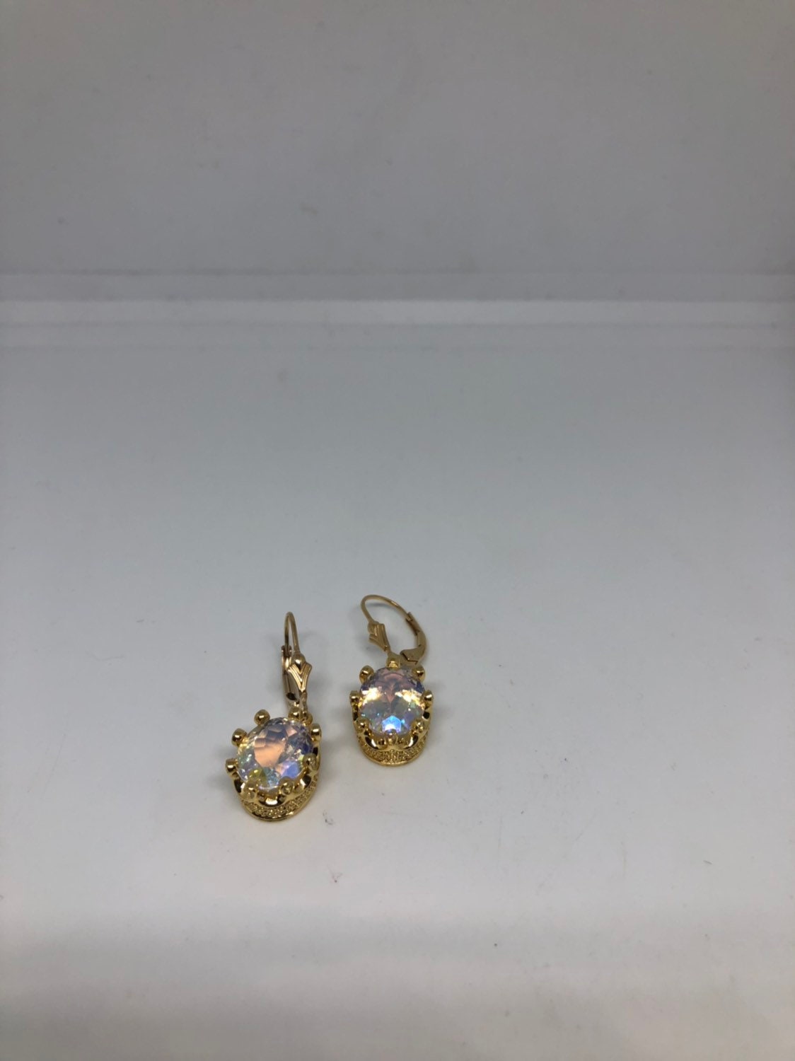 Vintage Opal White Mystic Topaz Earrings Golden Sterling Silver