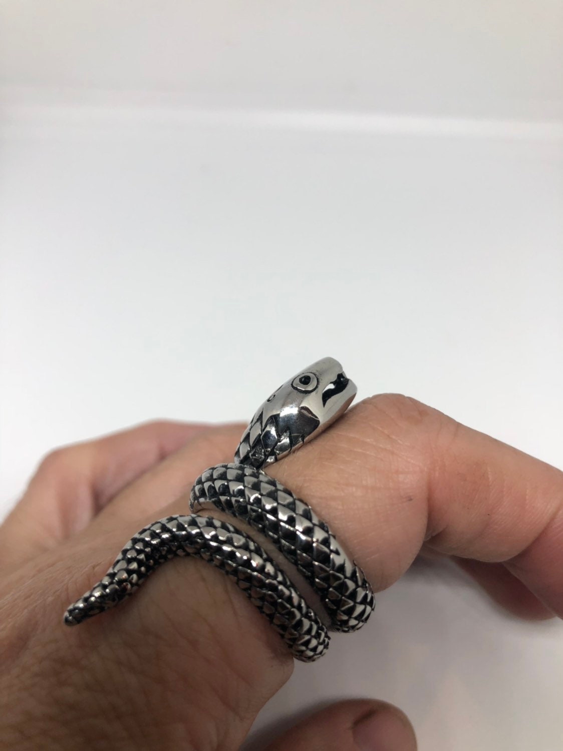 Vintage Gothic Silver Stainless Steel Snake Mens Ring