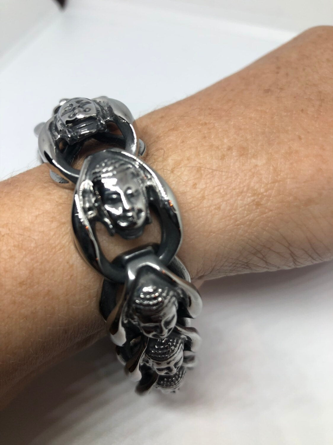 Vintage Style Unisex Mens Stainless Steel Buddha Bracelet