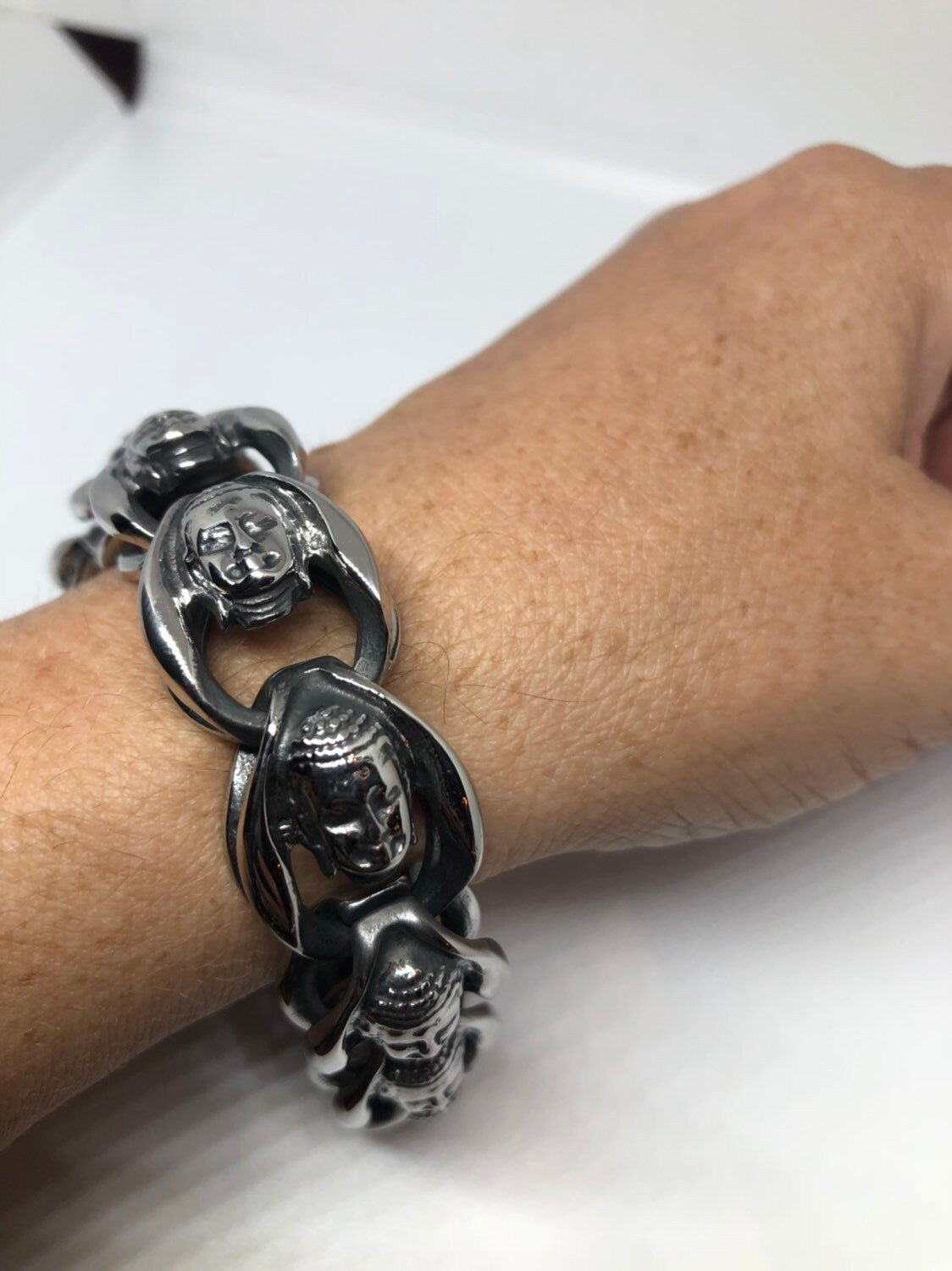 Vintage Style Unisex Mens Stainless Steel Buddha Bracelet