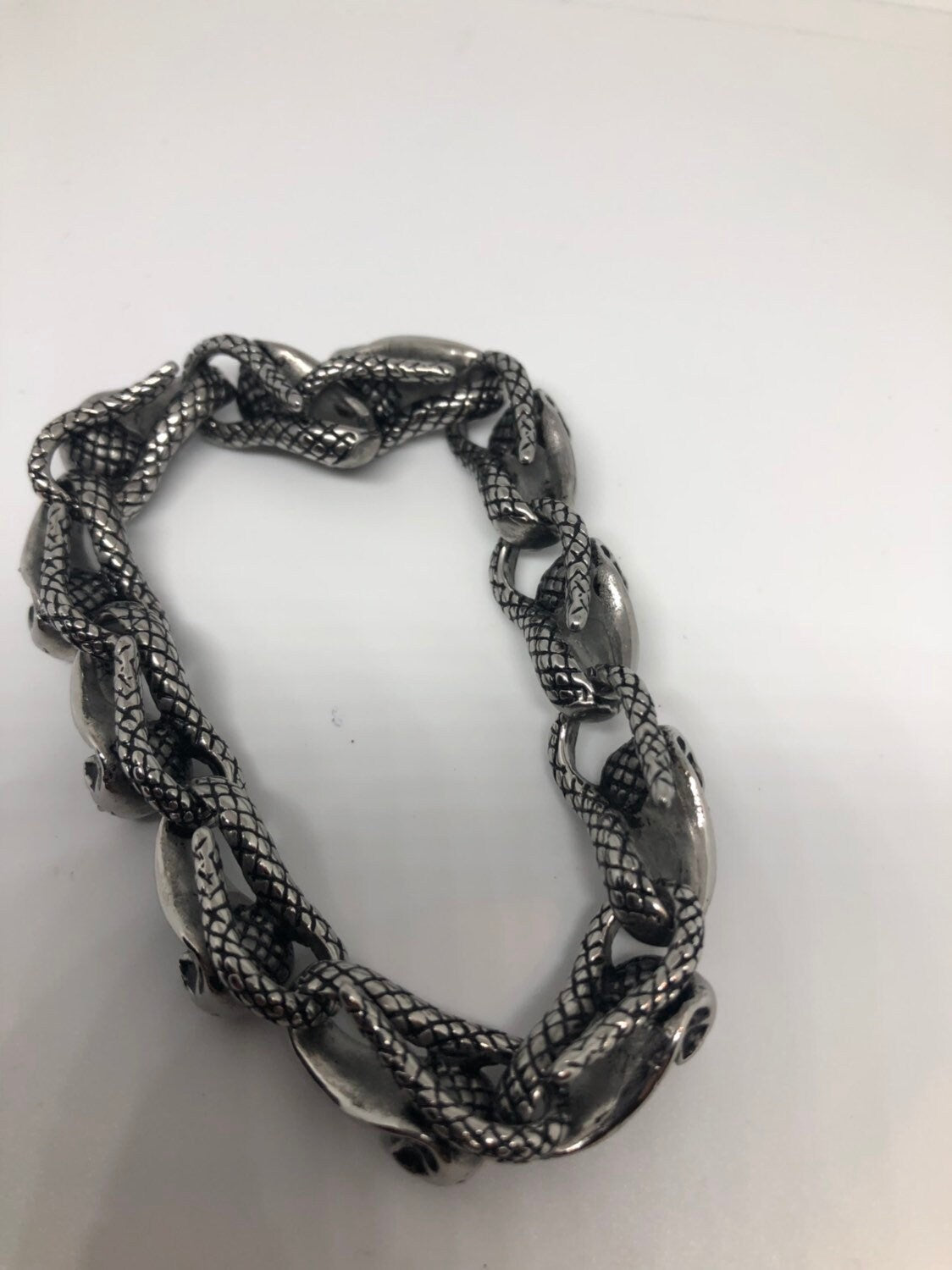 Vintage Style Unisex Mens Stainless Steel Snake Skull Bracelet