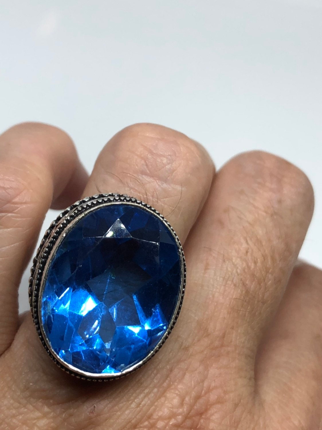 Vintage Blue Vintage Art Glass Ring About 1 Inch Long Knuckle Ring