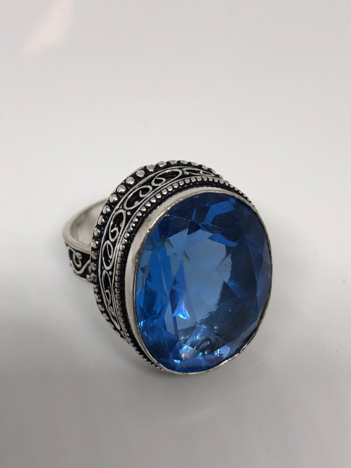 Vintage Blue Vintage Art Glass Ring About 1 Inch Long Knuckle Ring