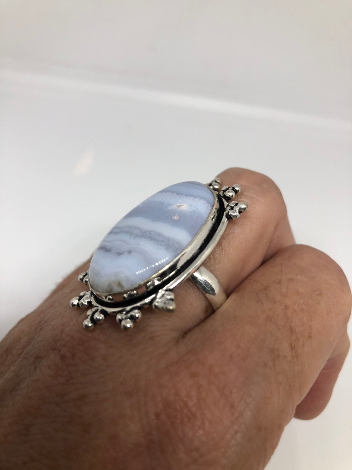 Vintage Genuine Blue Lace agate Silver Ring