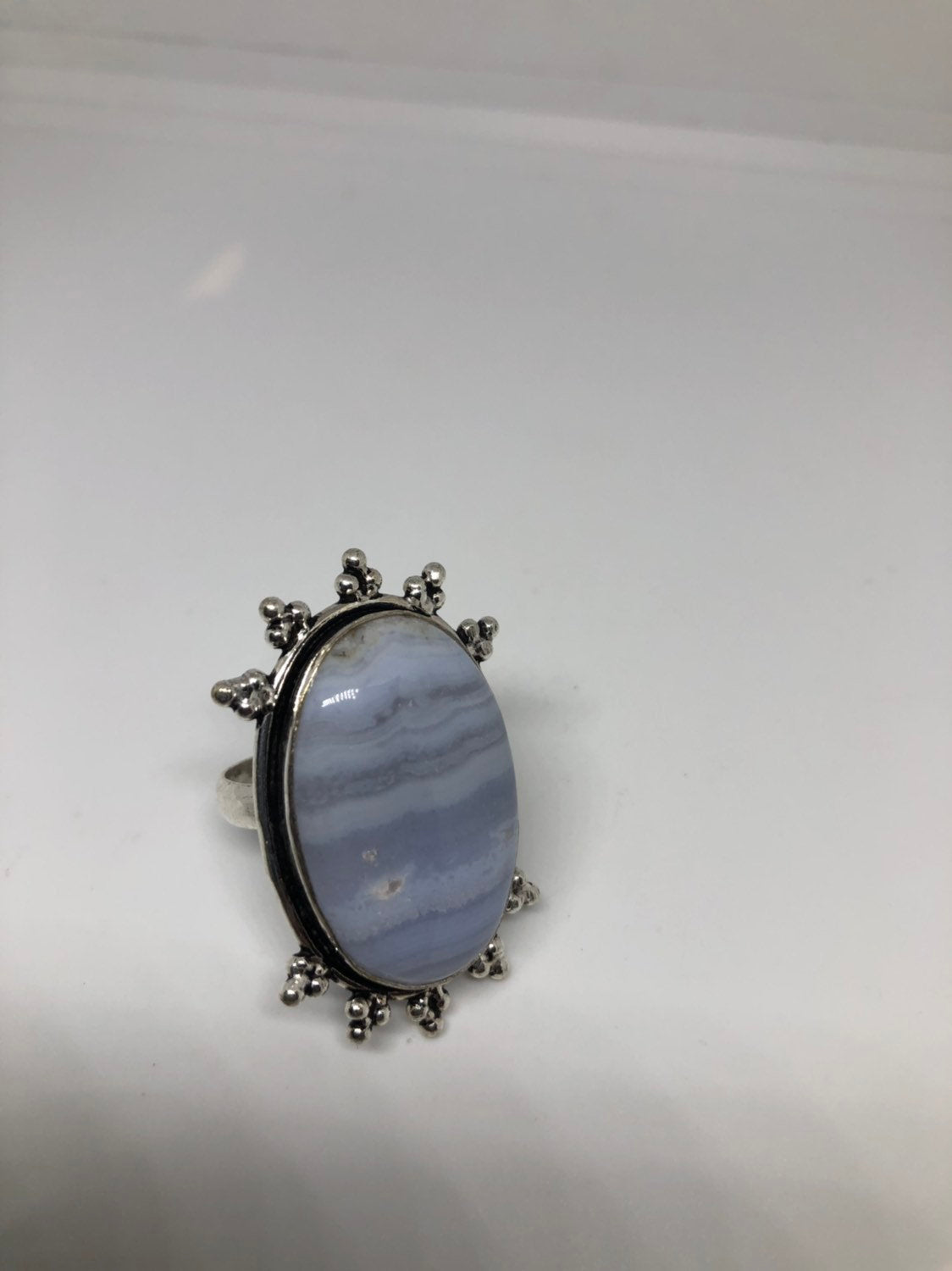 Vintage Genuine Blue Lace agate Silver Ring