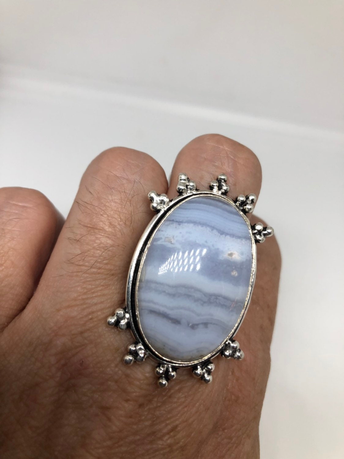 Vintage Genuine Blue Lace agate Silver Ring