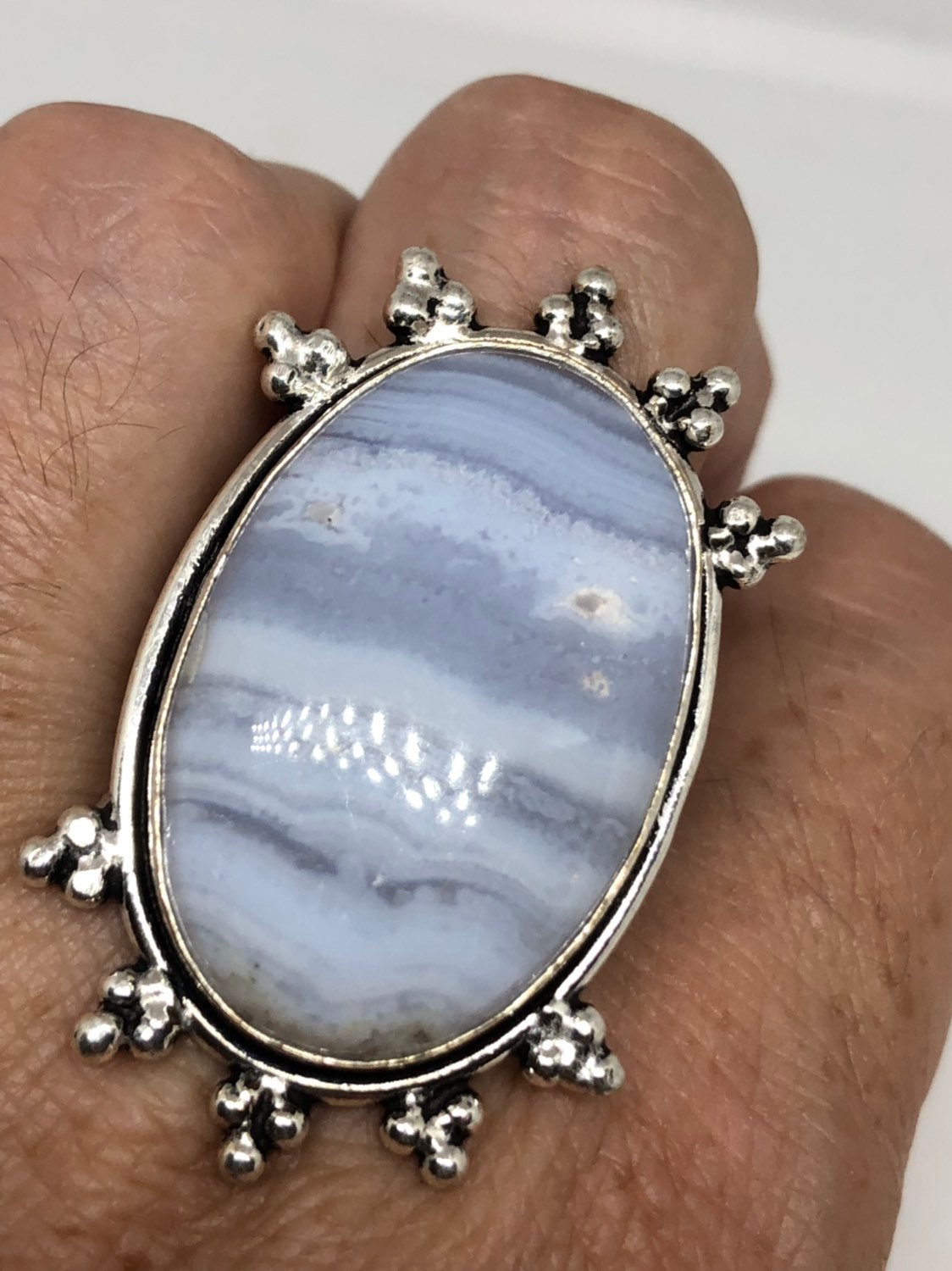 Vintage Genuine Blue Lace agate Silver Ring
