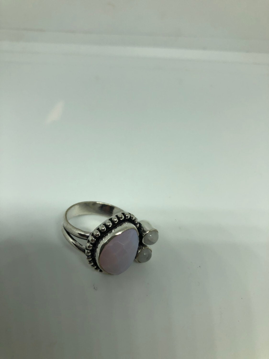 Vintage Large Blue White Rainbow Moonstone Stone Silver Ring