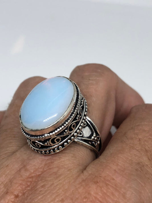 Vintage Deep Blue Opal Vintage Art Glass Ring About an Inch Long Ring