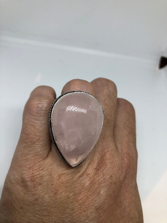 Vintage Genuine Rose Quartz Silver Ring