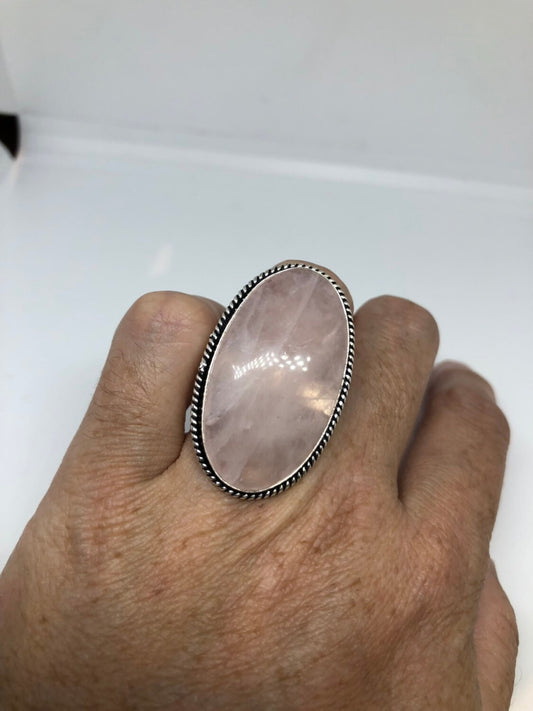 Vintage Genuine Rose Quartz Silver Ring