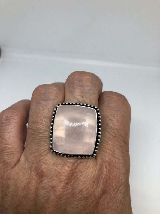 Vintage Genuine Rose Quartz Silver Ring