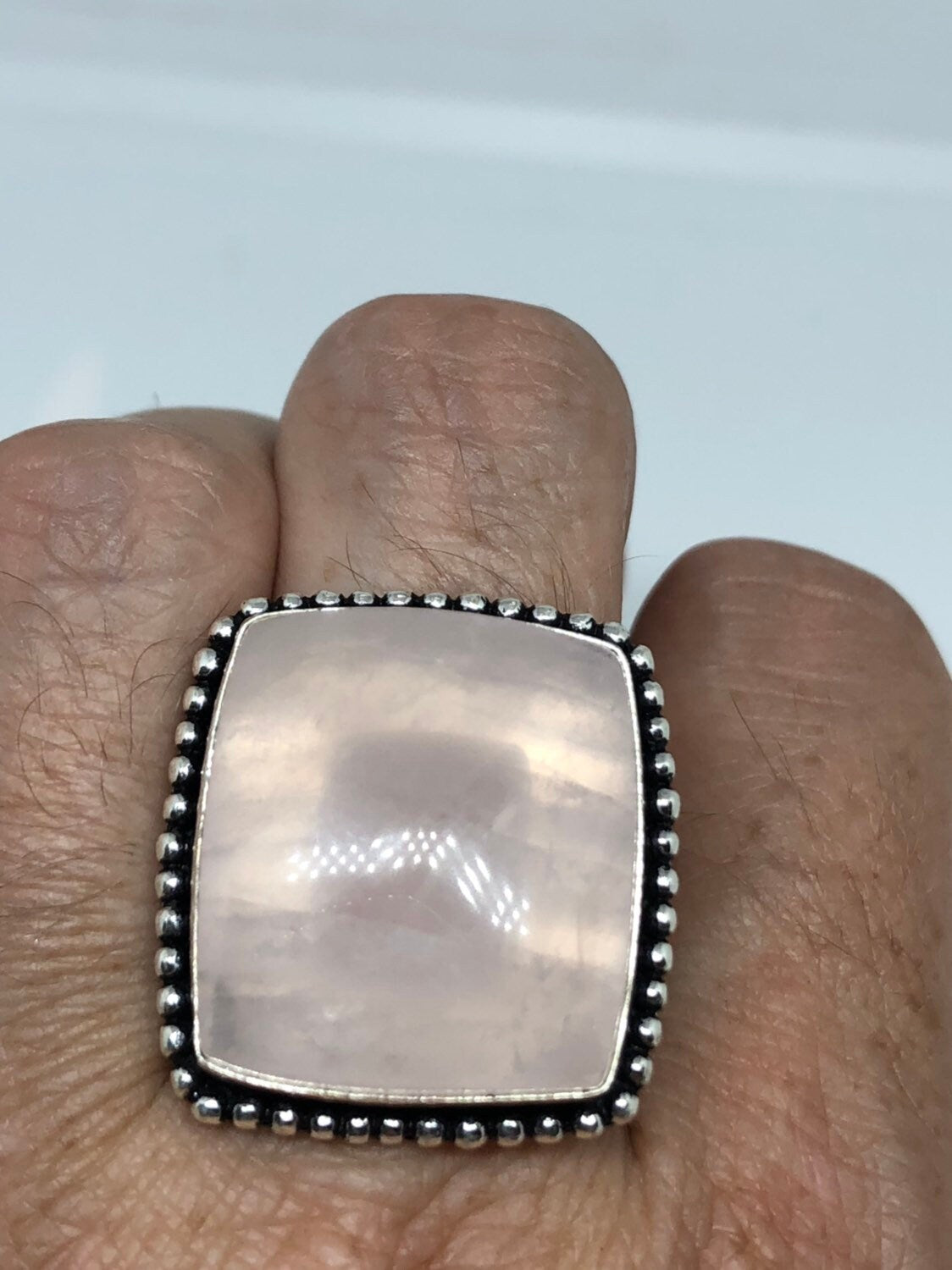 Vintage Genuine Rose Quartz Silver Ring