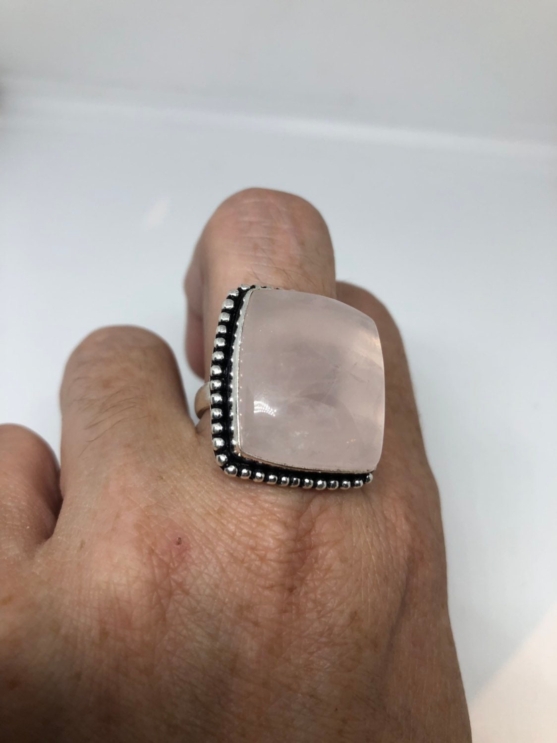 Vintage Genuine Rose Quartz Silver Ring