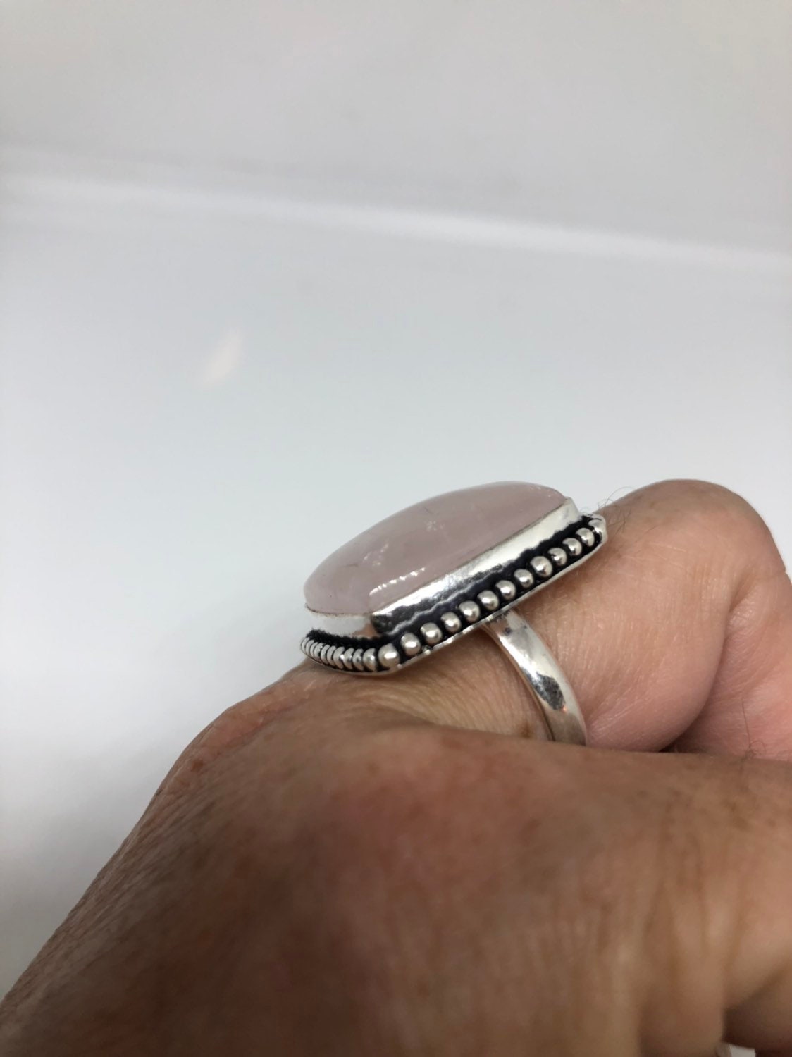 Vintage Genuine Rose Quartz Silver Ring
