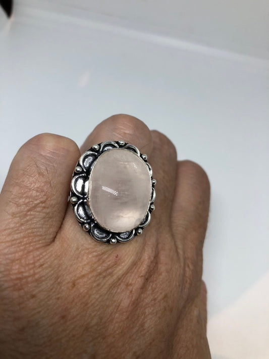 Vintage Genuine Rose Quartz Silver Ring
