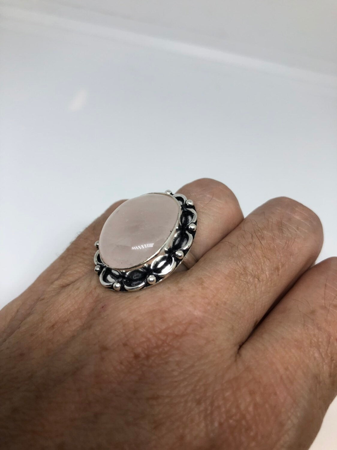 Vintage Genuine Rose Quartz Silver Ring