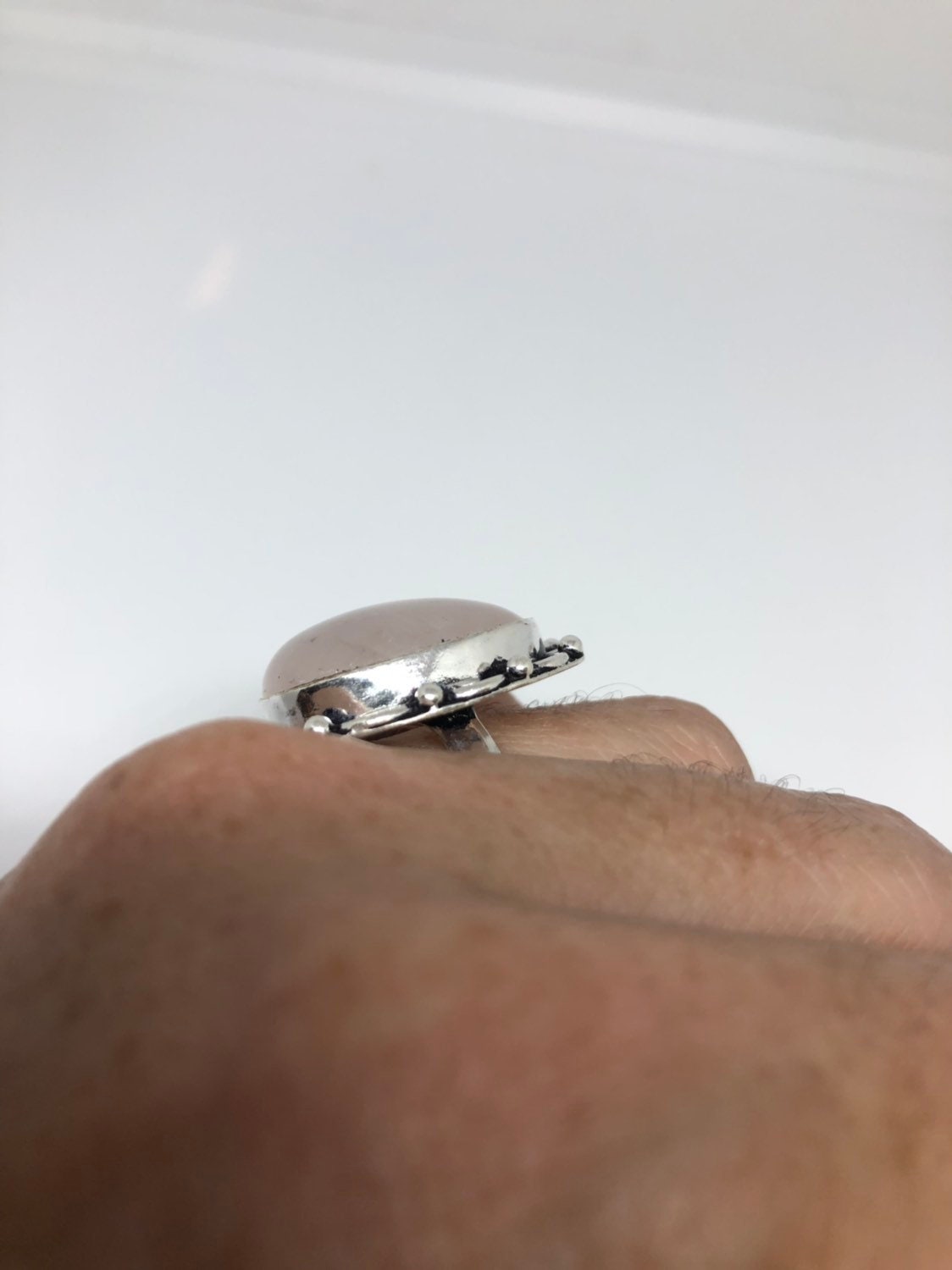 Vintage Genuine Rose Quartz Silver Ring
