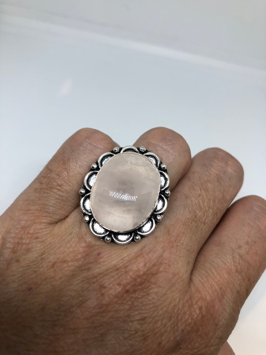 Vintage Genuine Rose Quartz Silver Ring
