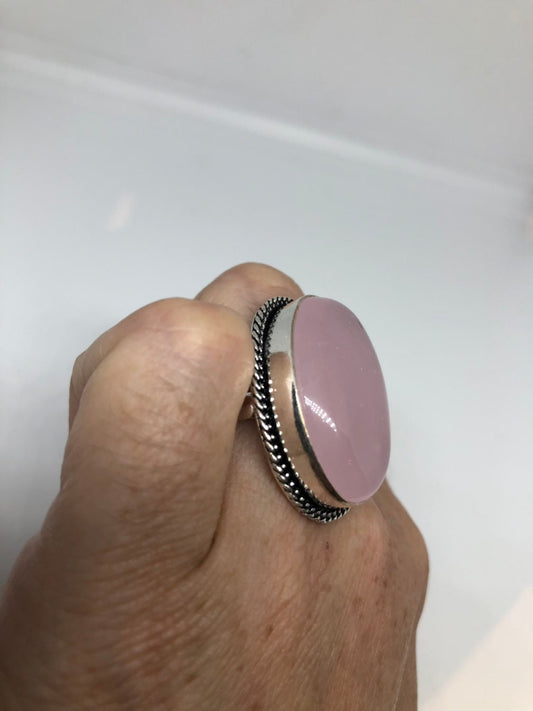 Vintage Genuine Rose Quartz Silver Ring