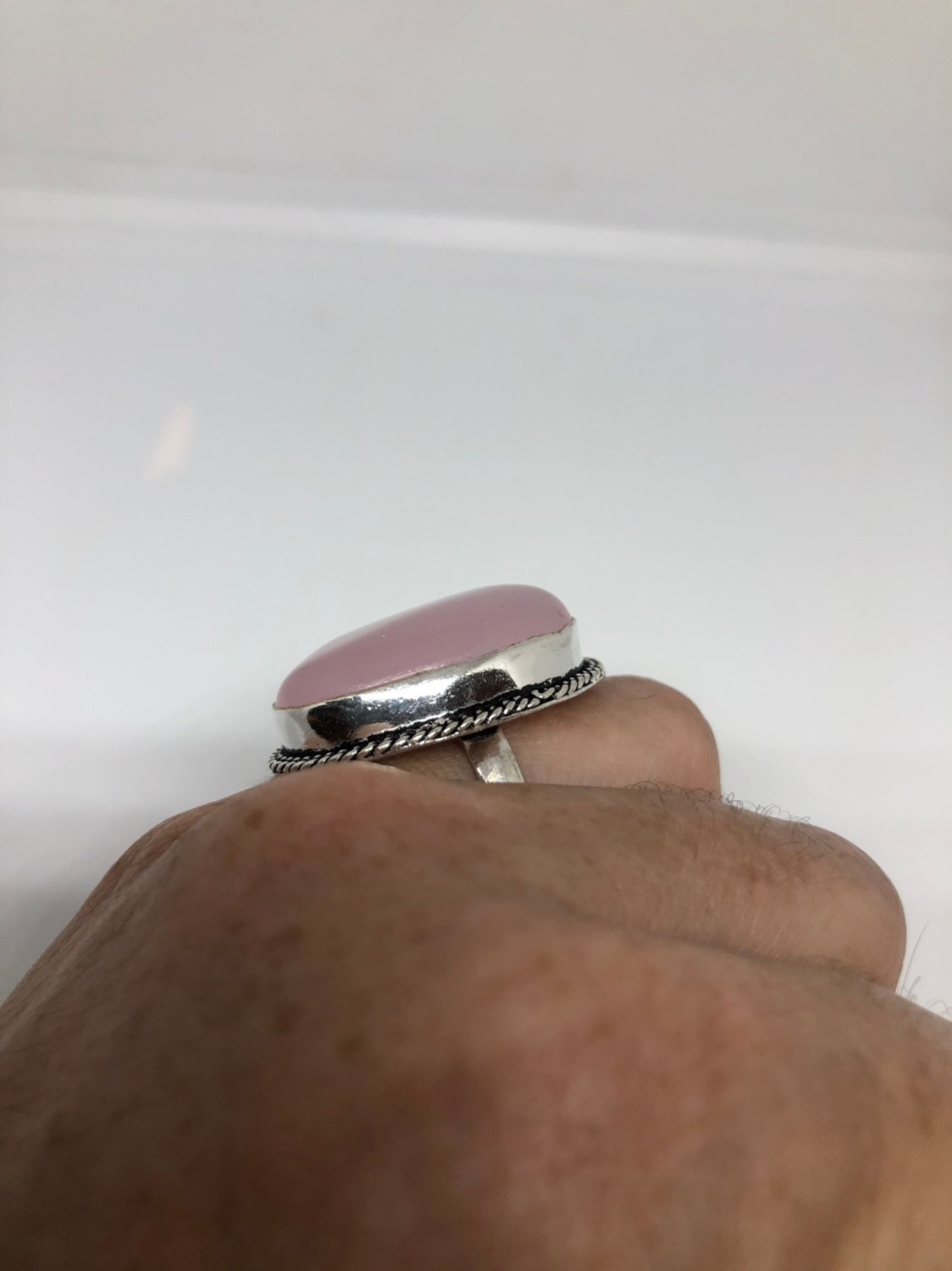Vintage Genuine Rose Quartz Silver Ring