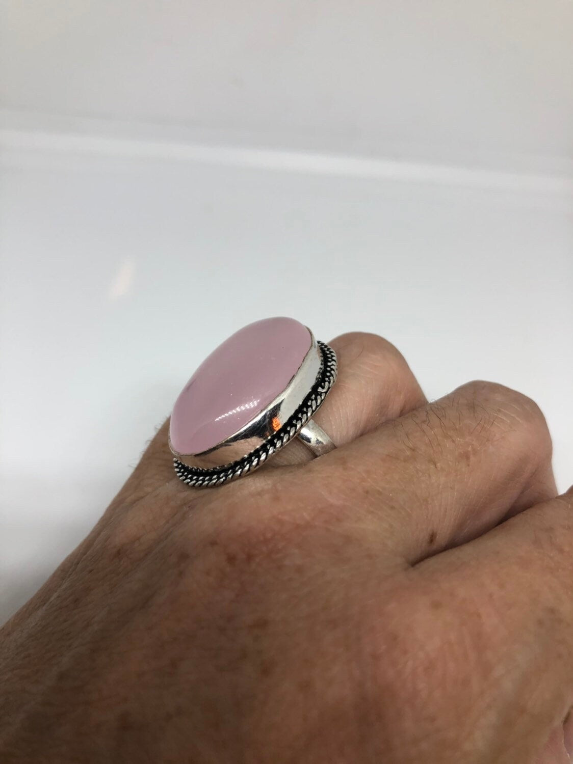 Vintage Genuine Rose Quartz Silver Ring