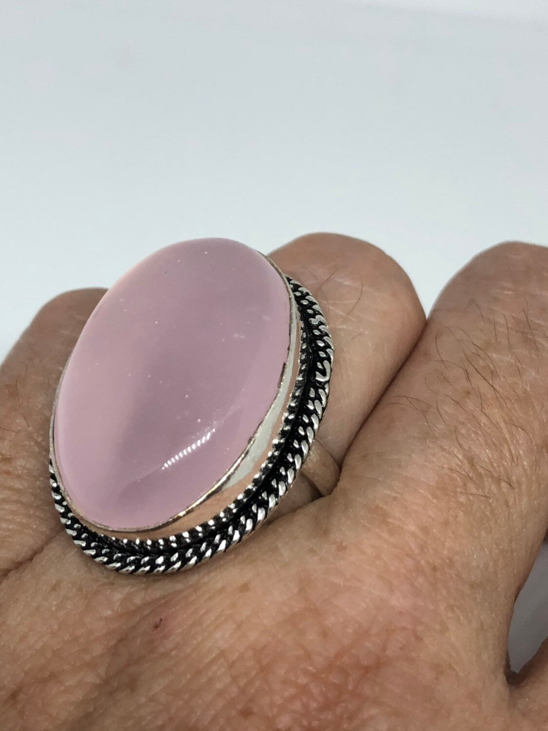 Vintage Genuine Rose Quartz Silver Ring