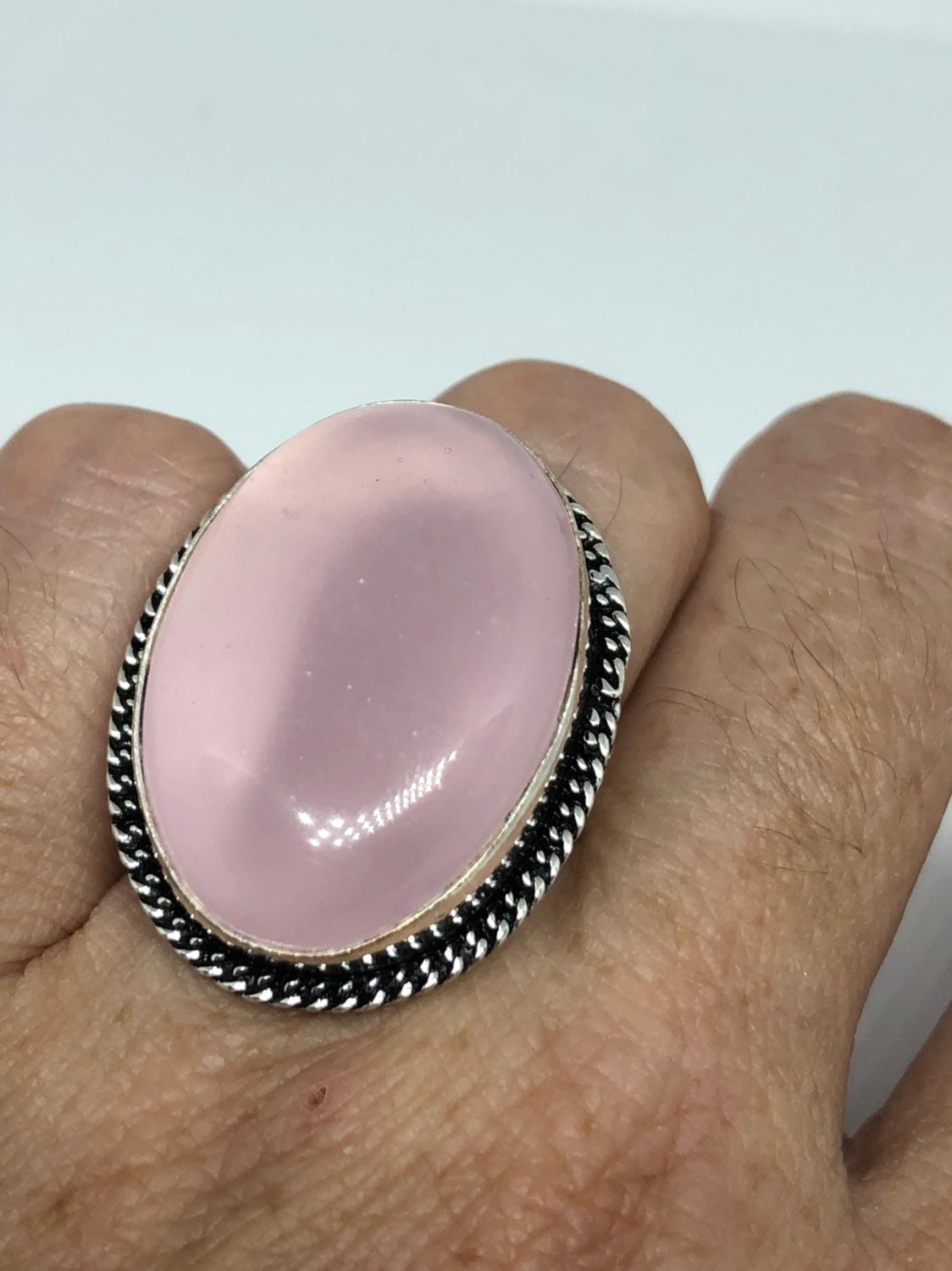 Vintage Genuine Rose Quartz Silver Ring