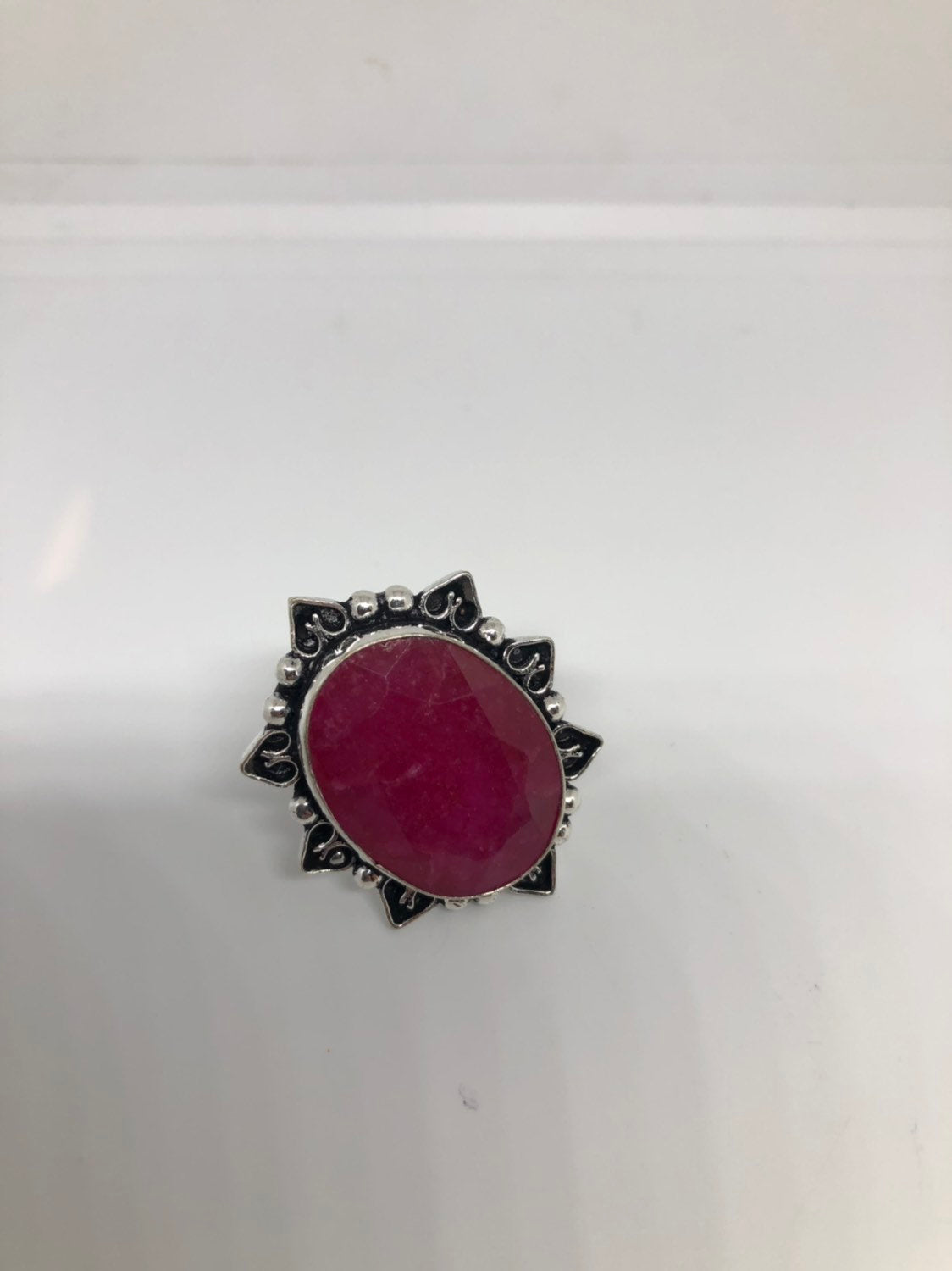 Vintage Handmade Raw Pink Ruby Silver Gothic Ring