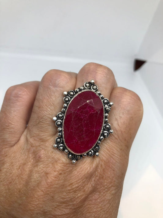 Vintage Handmade Raw Pink Ruby Silver Gothic Ring