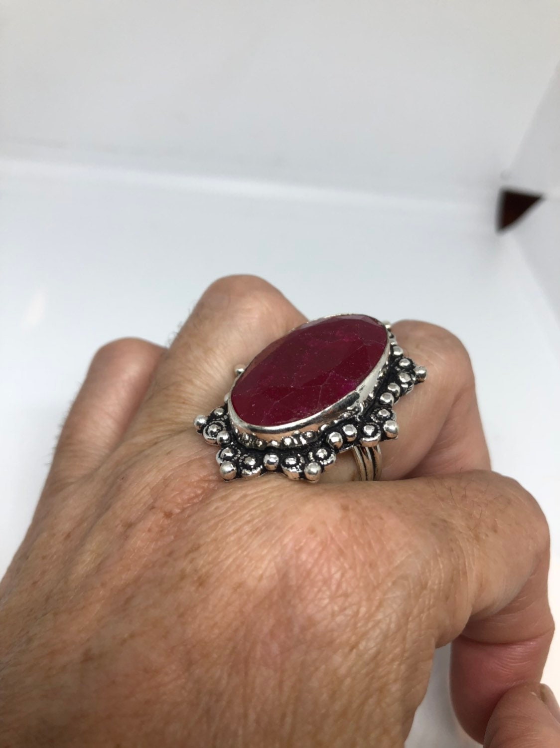 Vintage Handmade Raw Pink Ruby Silver Gothic Ring