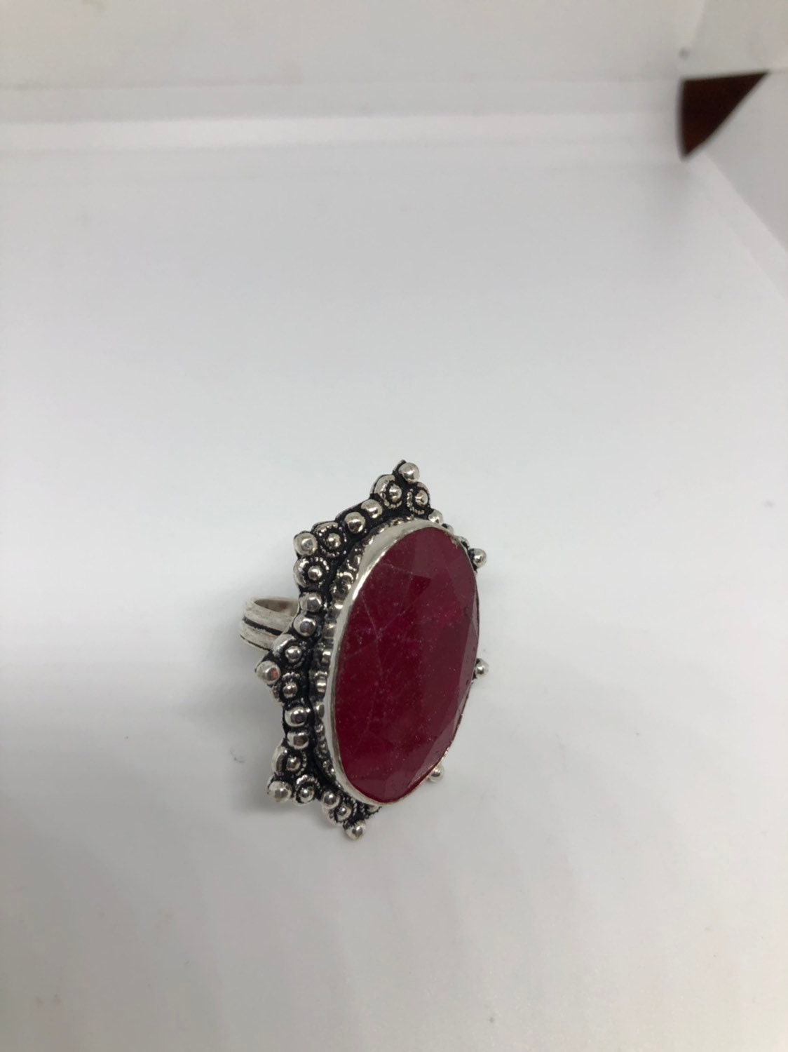 Vintage Handmade Raw Pink Ruby Silver Gothic Ring