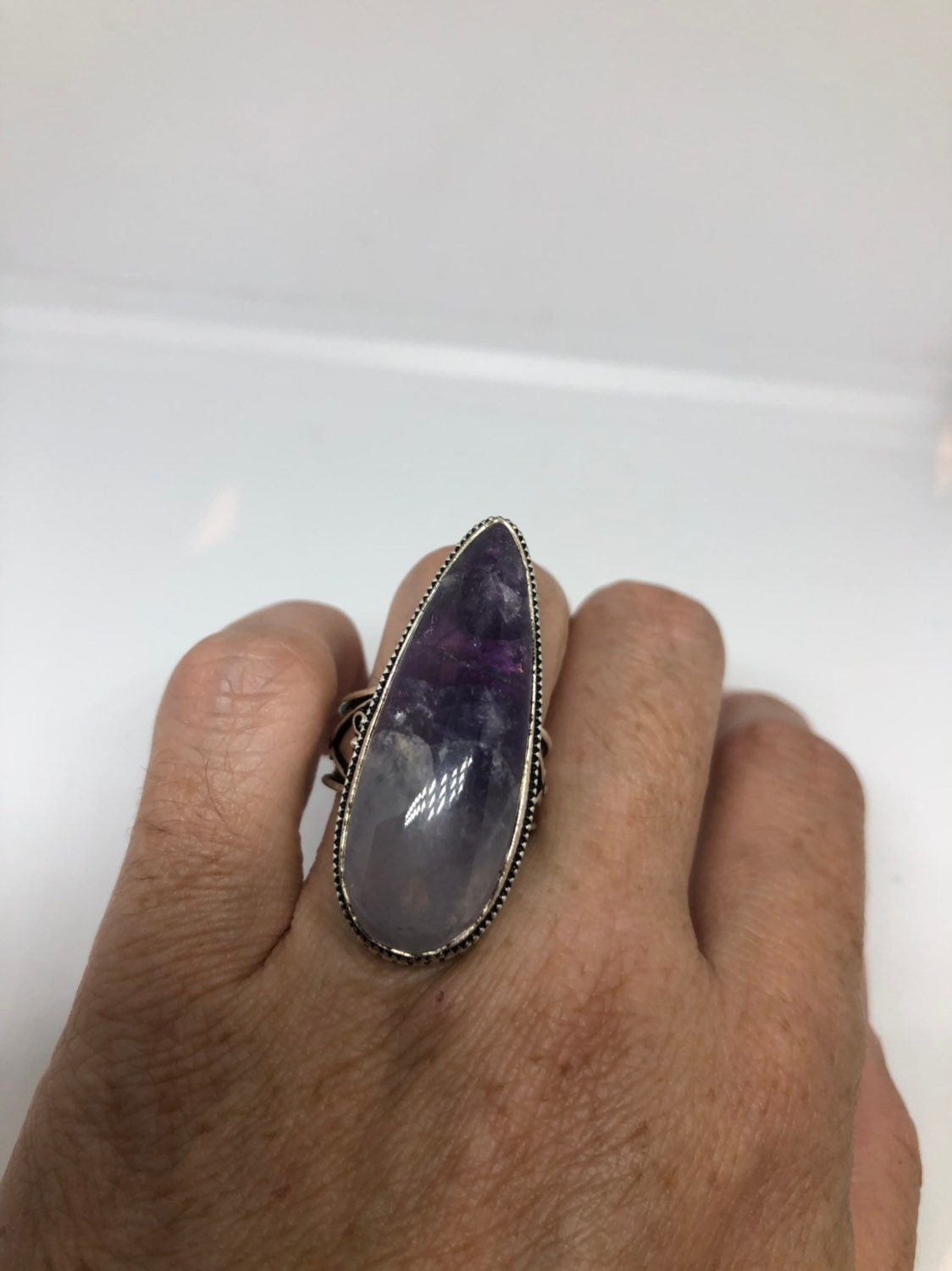 Vintage Blue Genuine Amethyst Adjustable Ring