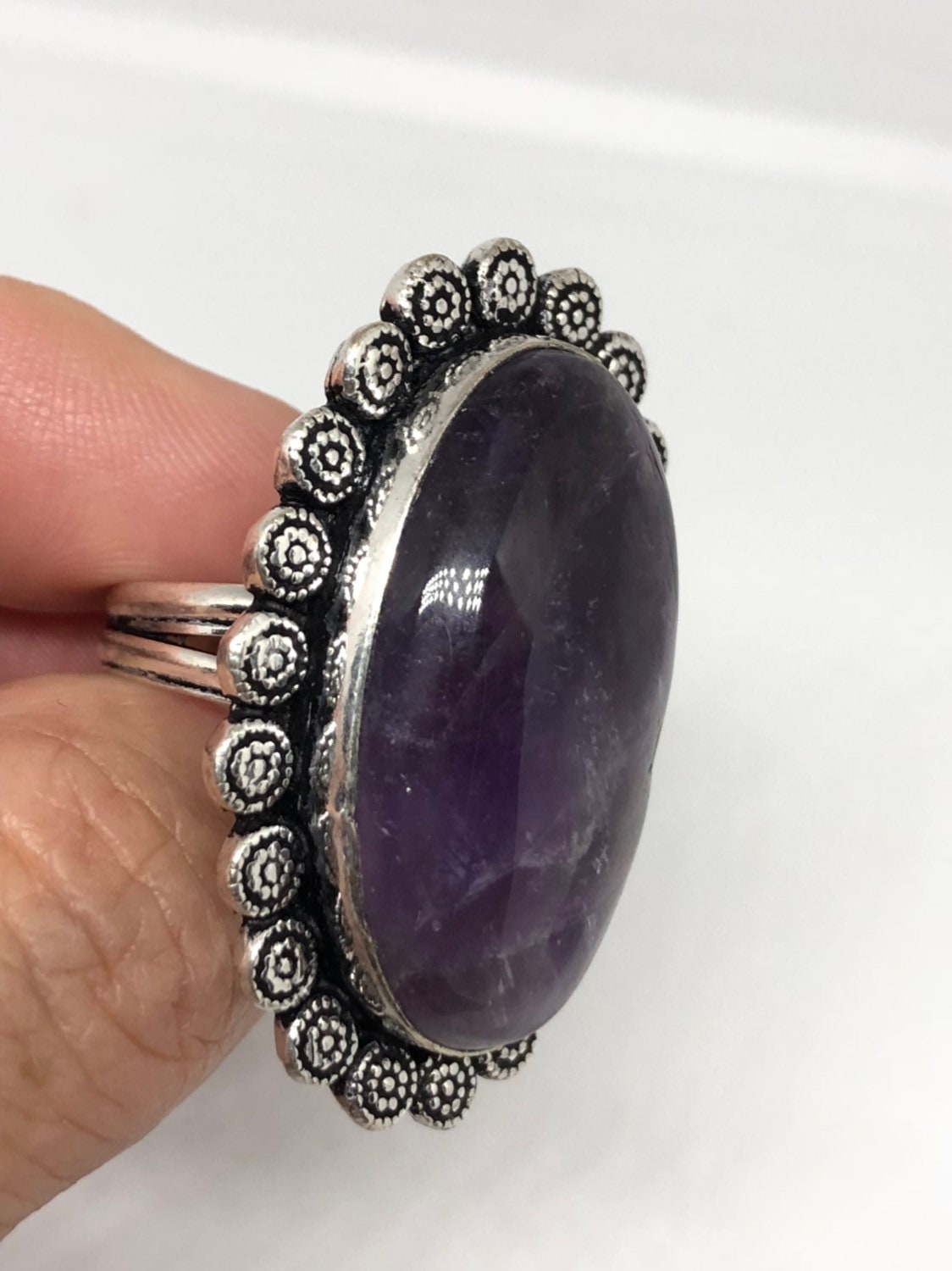 Vintage Blue Genuine Amethyst Adjustable Ring