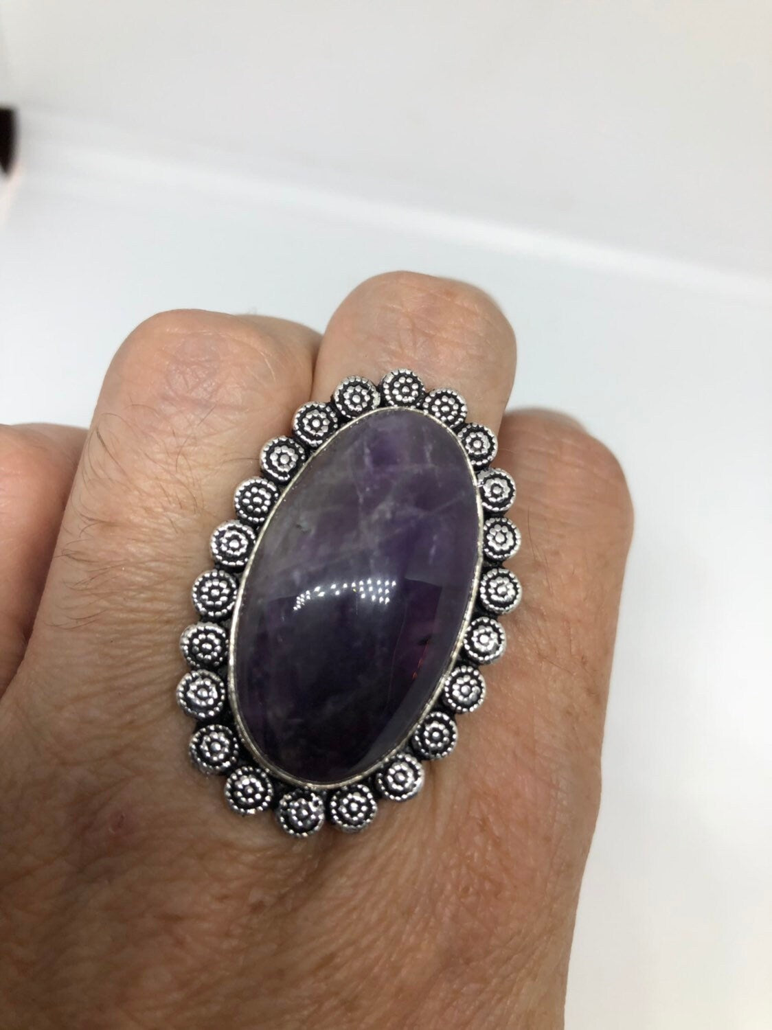 Vintage Blue Genuine Amethyst Adjustable Ring