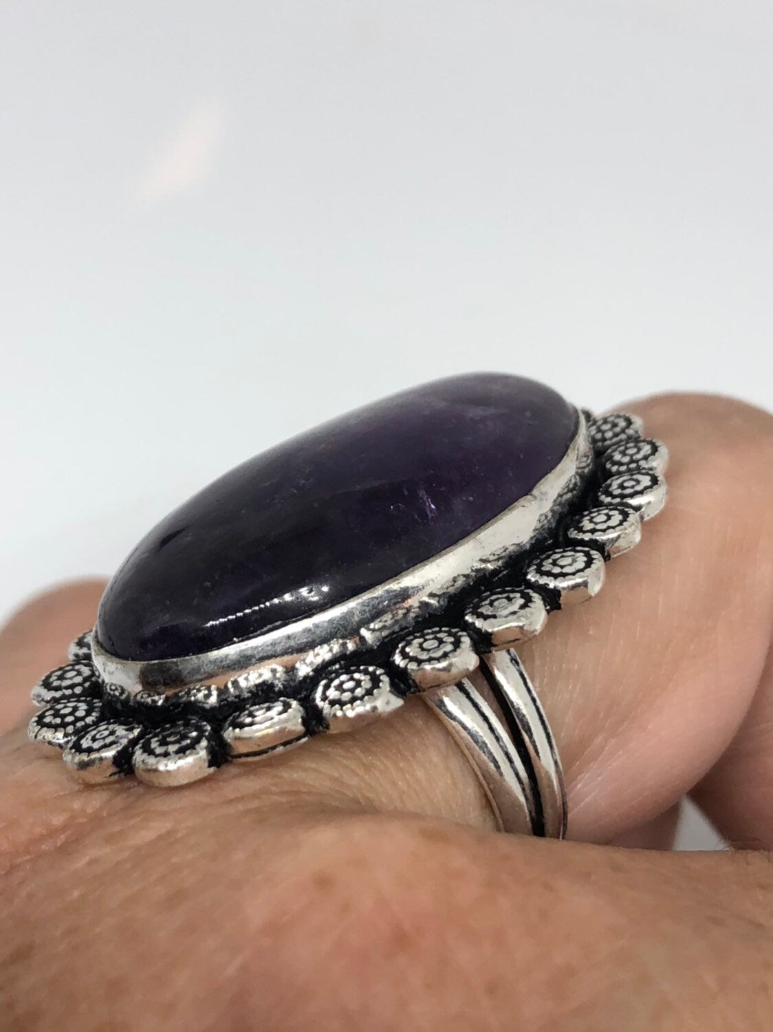 Vintage Blue Genuine Amethyst Adjustable Ring