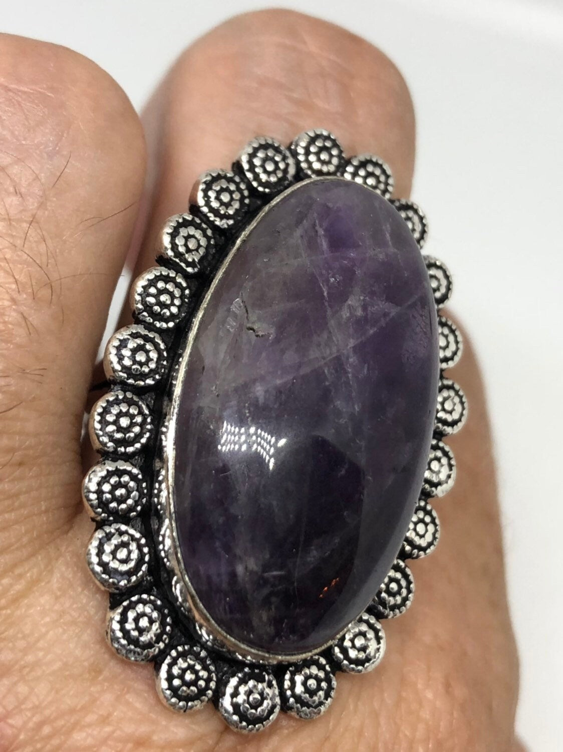 Vintage Blue Genuine Amethyst Adjustable Ring