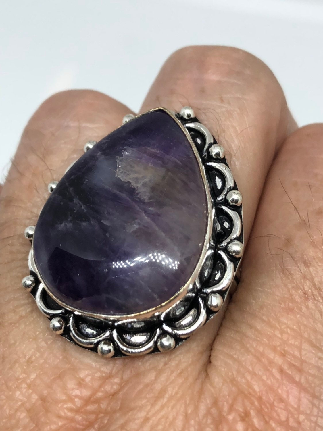 Vintage Blue Genuine Amethyst Adjustable Ring