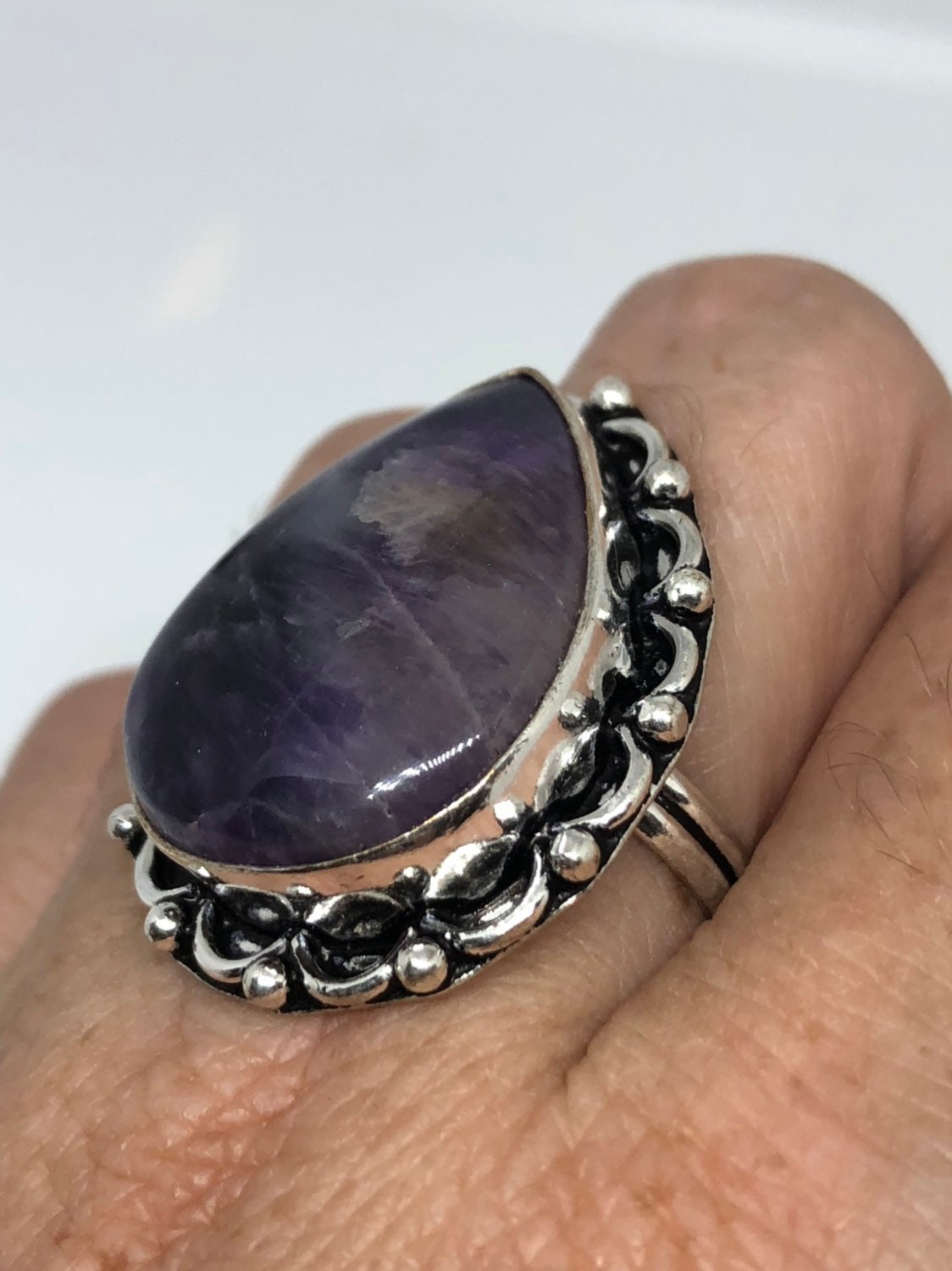 Vintage Blue Genuine Amethyst Adjustable Ring