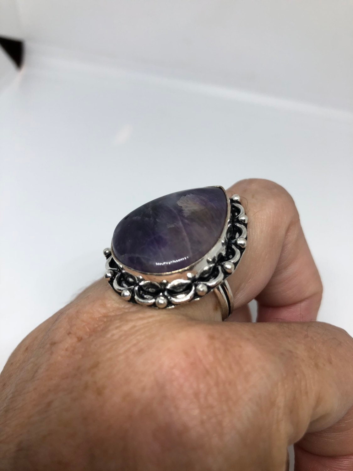 Vintage Blue Genuine Amethyst Adjustable Ring