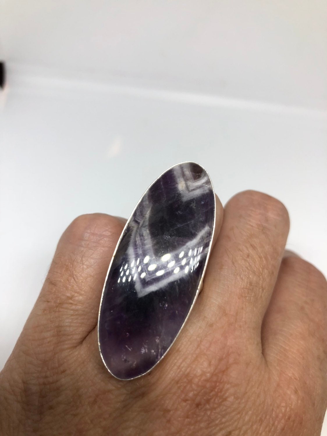 Vintage Blue Genuine Amethyst Adjustable Ring