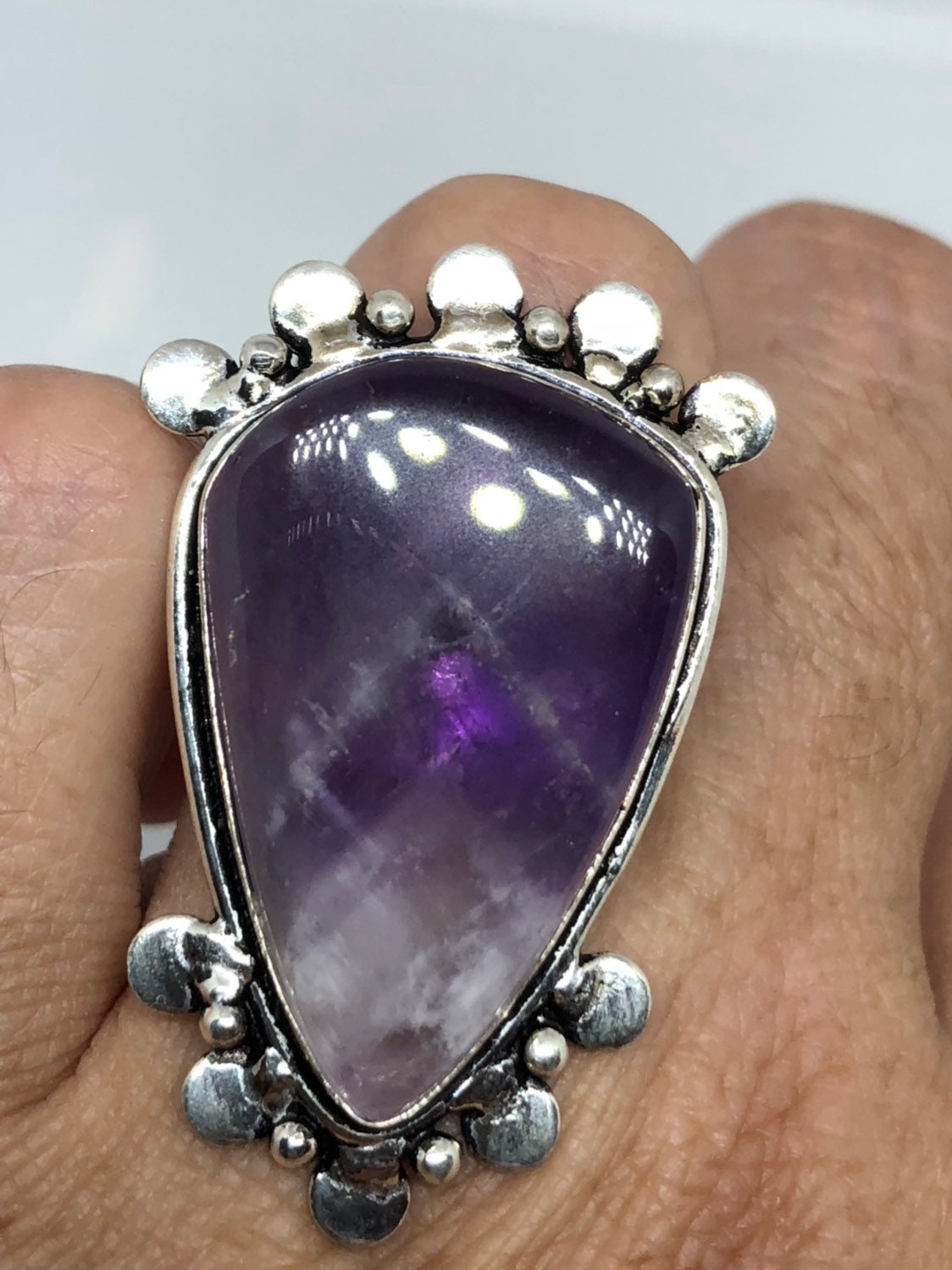 Vintage Blue Genuine Amethyst Adjustable Ring