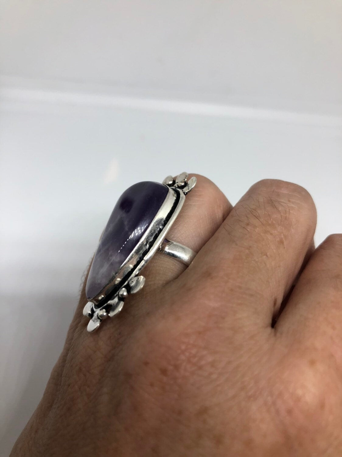 Vintage Blue Genuine Amethyst Adjustable Ring