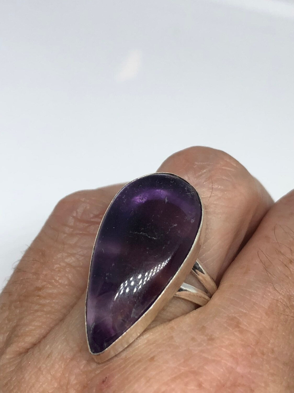 Vintage Blue Genuine Amethyst Adjustable Ring