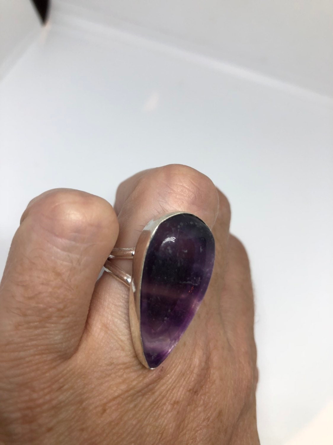 Vintage Blue Genuine Amethyst Adjustable Ring