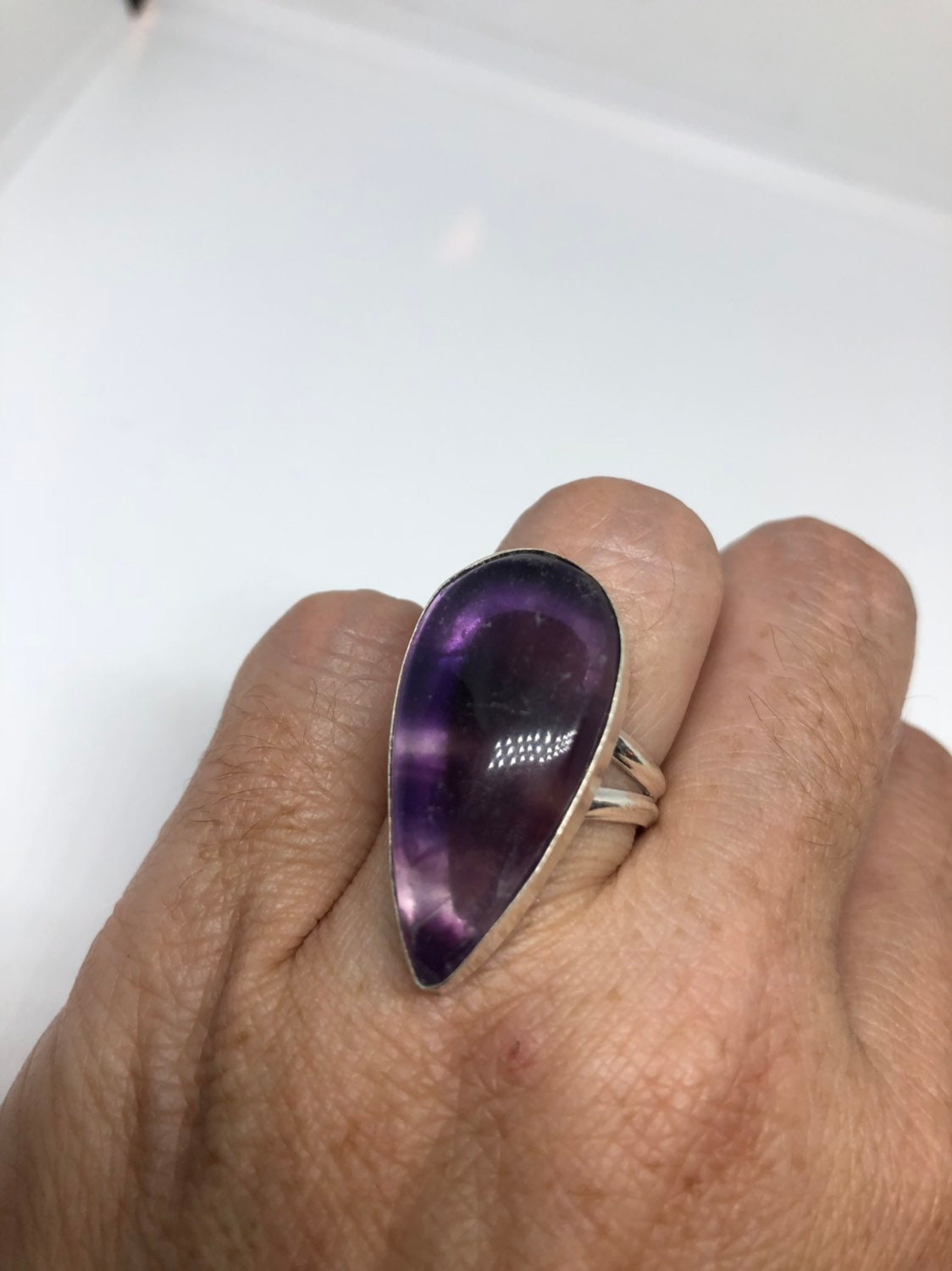 Vintage Blue Genuine Amethyst Adjustable Ring
