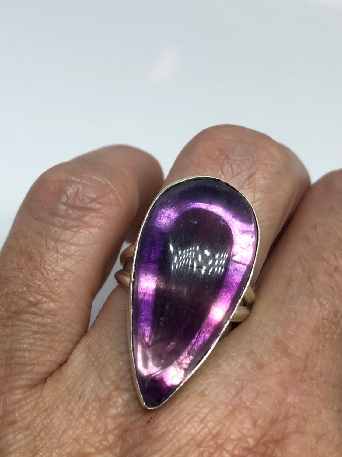 Vintage Blue Genuine Amethyst Adjustable Ring